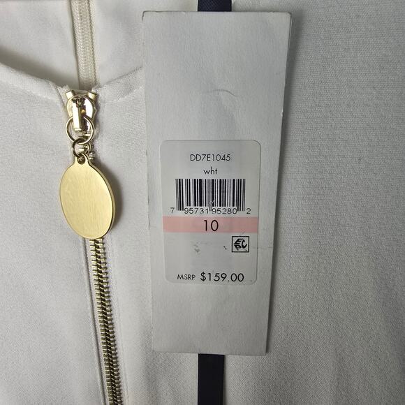 DKNY White Front Half Zip Elbow Length Short Sleeve Knee Length Dress NWT - 10 - Picture 7 of 7